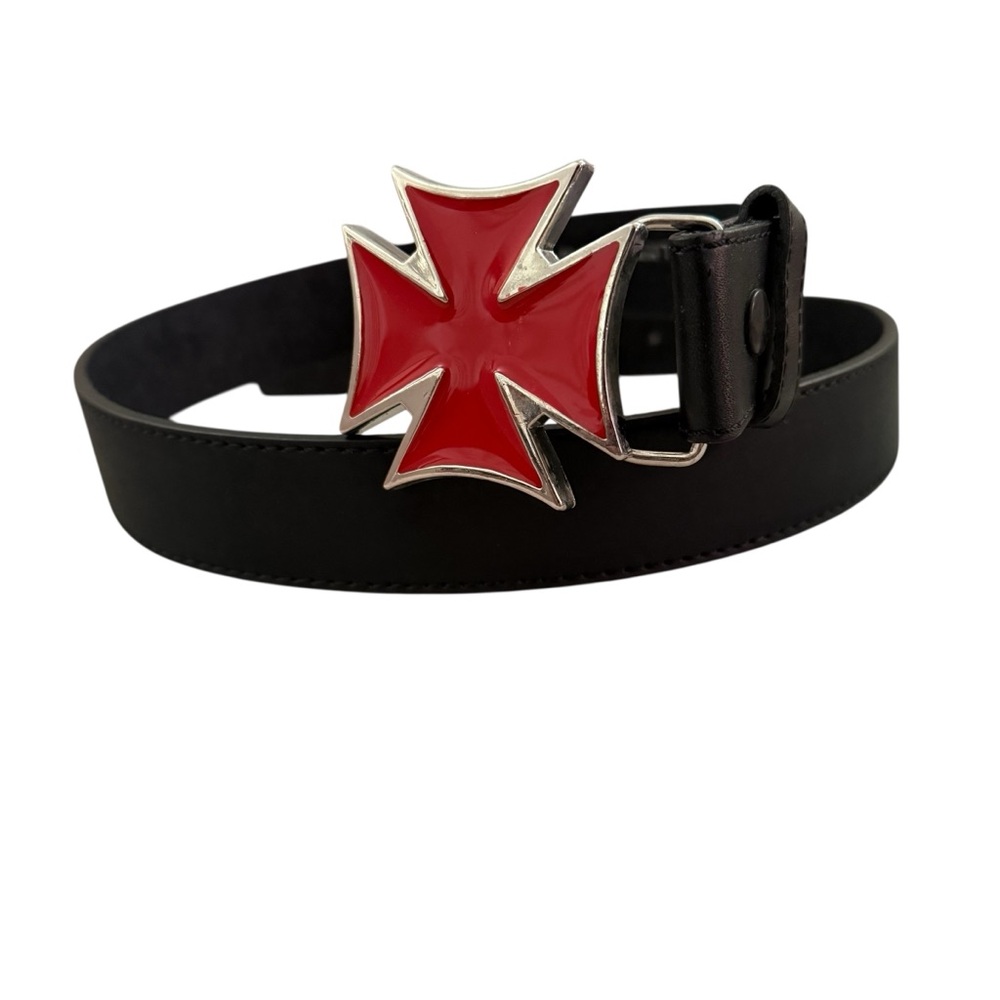 Vintage Iron Cross Black Red Belt Removable Buckle Y2K Punk Rock 00s